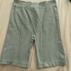 Green ribbed biker shorts